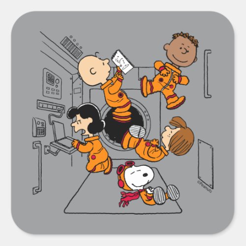 SPACE  Peanuts Gang in Space Square Sticker