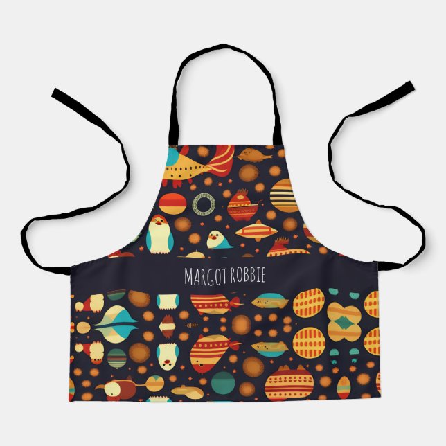 Space Penguins Retro Pattern Apron (Front)