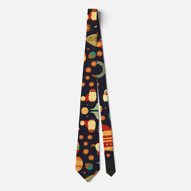 Space Penguins Retro Pattern Neck Tie (Front)