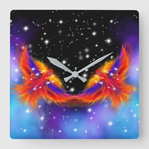 Space Phoenix Nebula Square Wall Clock