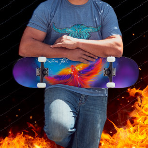 Space Phoenix Rising Purple Nebula Skateboard