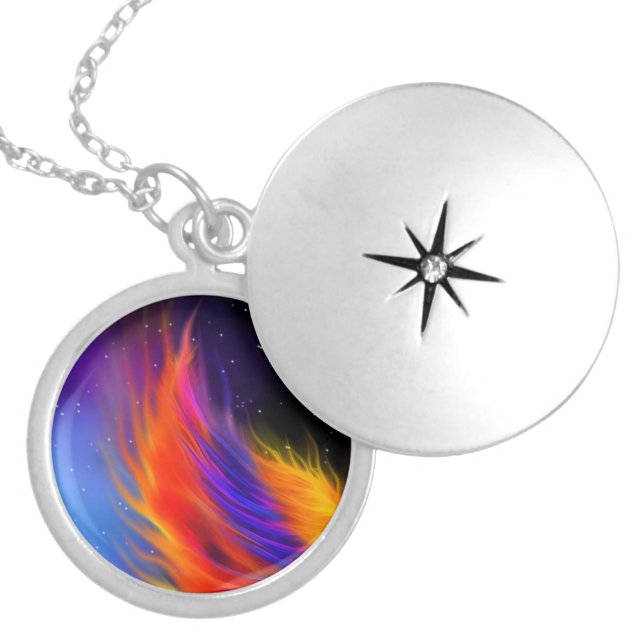 Space Phoenix Wings Locket Necklace (Front)