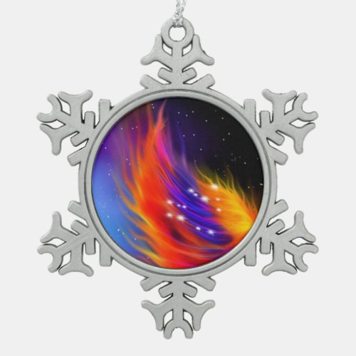 Space Phoenix Wings Snowflake Pewter Christmas Ornament