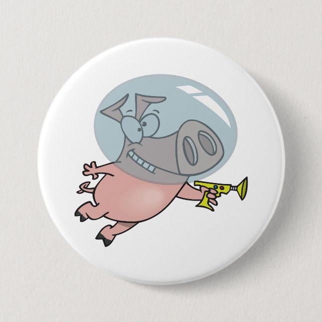 Space Pig with Ray Gun Funny Astronaut Button (Front)