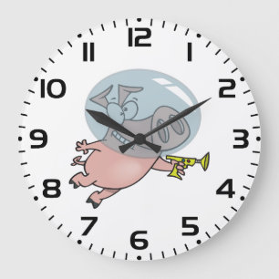 Space Pig with Ray Gun Funny Astronaut Large Clock