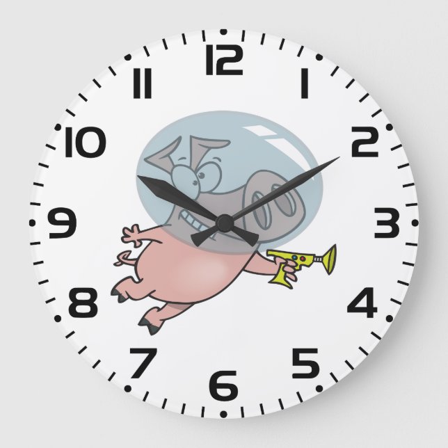 Space Pig with Ray Gun Funny Astronaut Large Clock (Front)