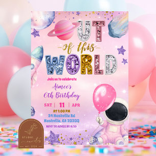 Space Pink Sequin Purple Girl Out of This World Bi Invitation