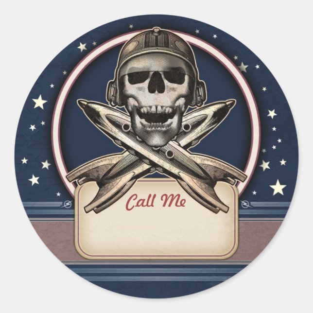 Space Pirate with Rockets Name Tag Stickers (Front)