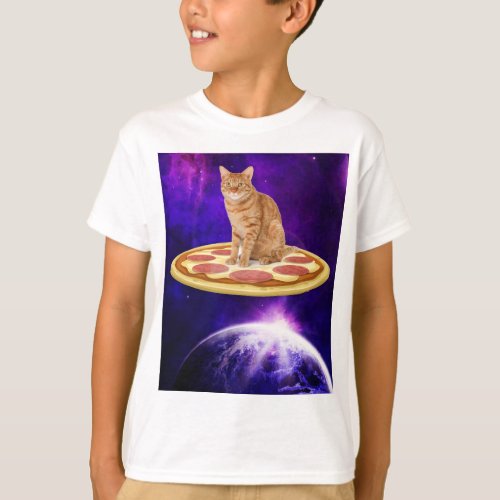 SPACE PIZZA FUNNY CAT KIDS BOYS T_SHIRTS