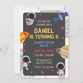 Space Planet Astronaut Birthday Party Invitation