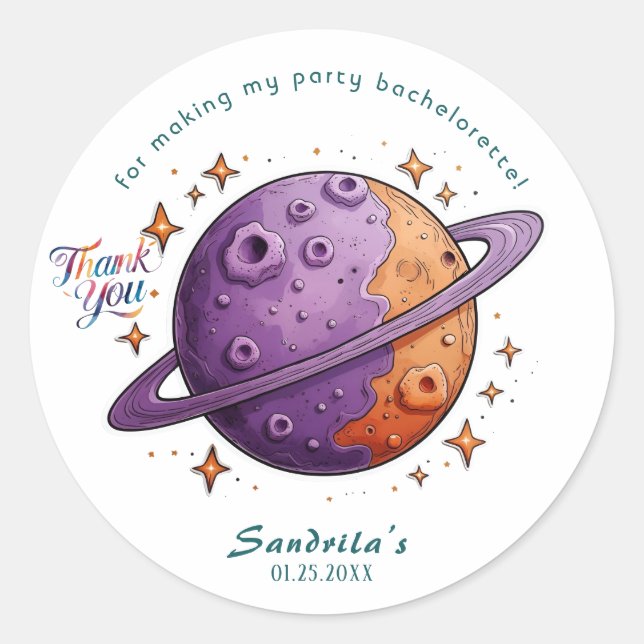 Space Planet Birthday Party Classic Round Sticker (Front)