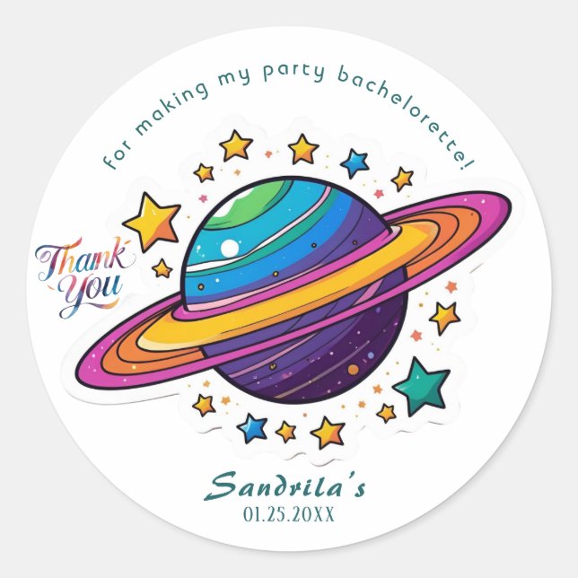Space Planet Birthday Party Classic Round Sticker (Front)