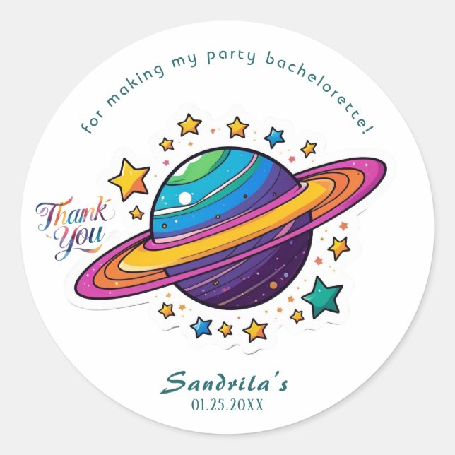 Space Planet Birthday Party Classic Round Sticker (Front)