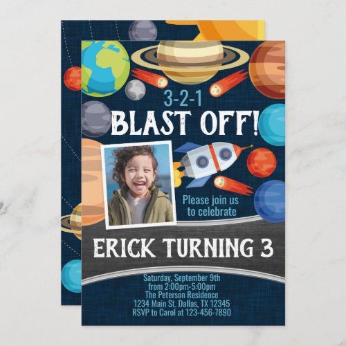 Space Planet Birthday Party Invitation