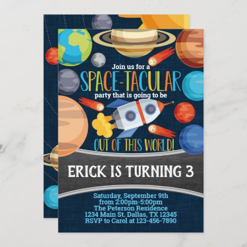 Space Planet Rocket Birthday Party Invitation