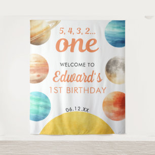 Space Planets 1st Birthday Photo Backdrop