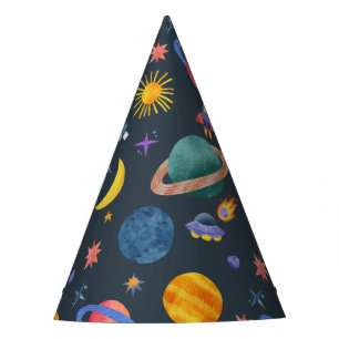 Space Planets Astronaut Moon Stars Birthday Party Hat