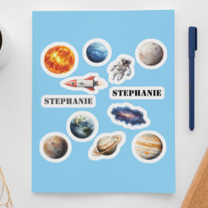 Space Planets Astronaut Rocket Name Sticker