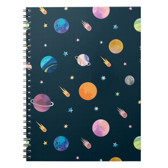 Space, Planets, Astronomy Themed Starry Night Notebook (Front)