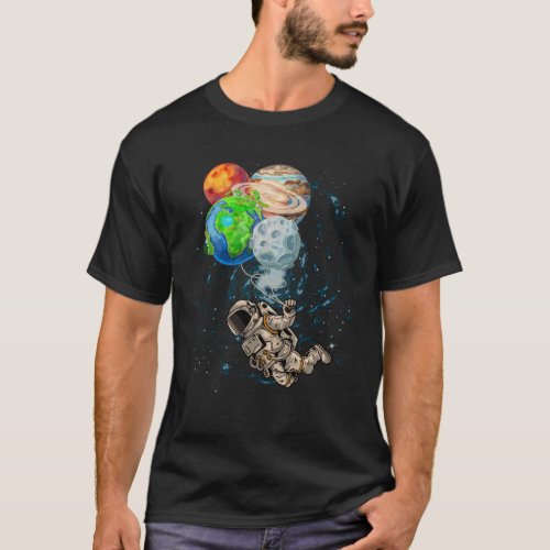 Space Planets Balloons Birthday Astronaut T_Shirt