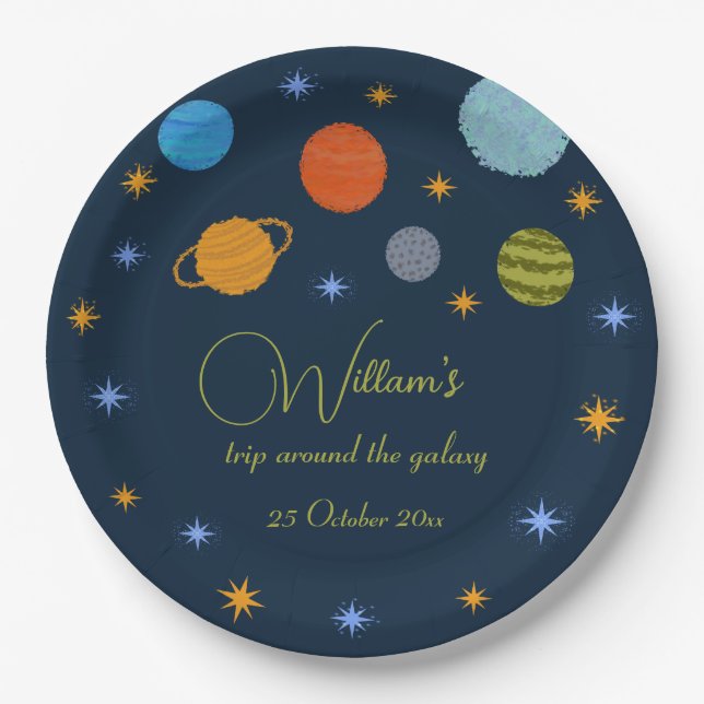 Space Planets Galaxy Stars Boy Baby Shower  Paper Plates (Front)