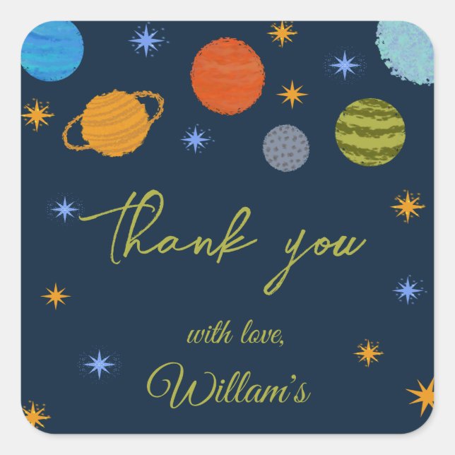 Space Planets Galaxy Stars Boy Baby Shower  Square Sticker (Front)