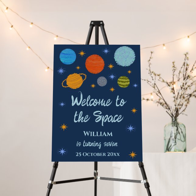 Space Planets Galaxy Stars Boy Welcome Baby Shower Foam Board (In Situ (Stand))