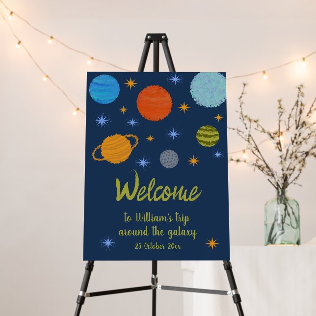 Space Planets Galaxy Stars Boy Welcome Baby Shower Foam Board (In Situ (Stand))