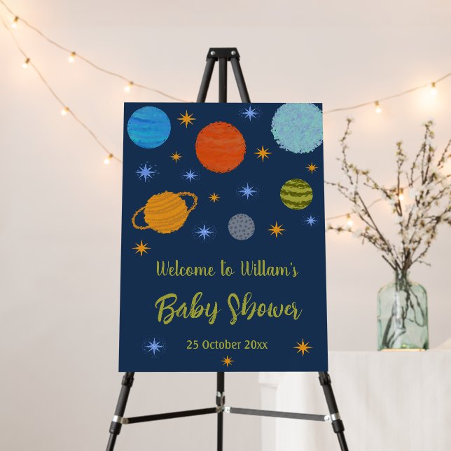 Space Planets Galaxy Stars Boy Welcome Baby Shower Foam Board (In Situ (Stand))