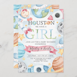 Space Planets Pink Girl Baby Shower Invitation