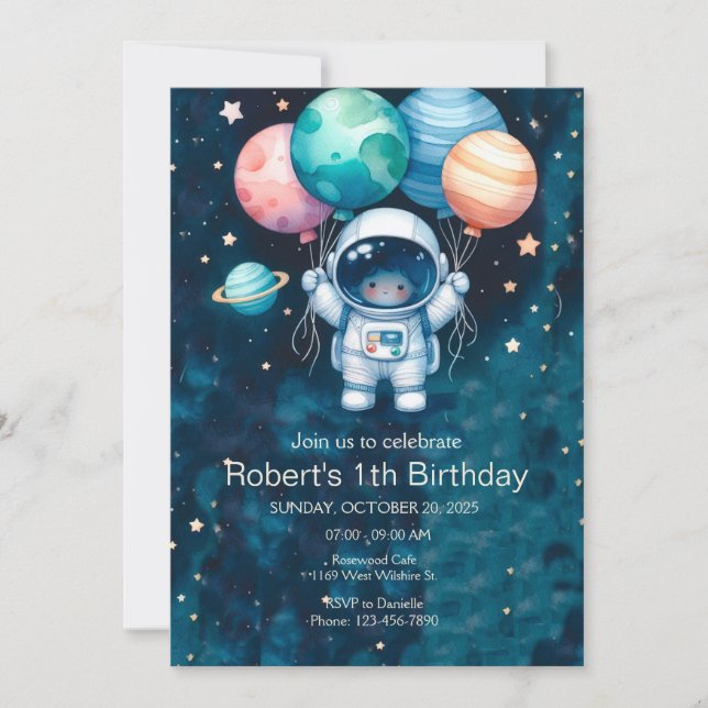  Space Planets Rocket Ship Astronaut Invitation (Front)
