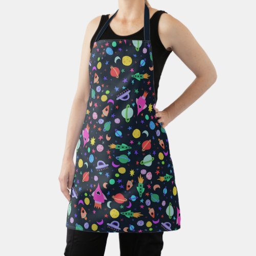 Space Planets Rockets Spaceships Moons Colorful  Apron