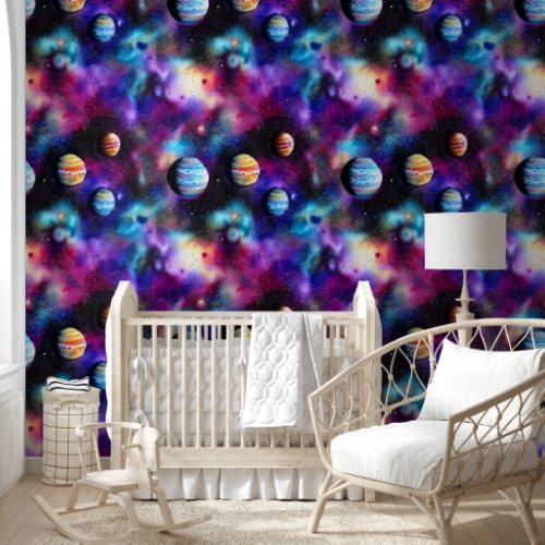 Space planets stars galaxy seamless 3D pattern Wallpaper