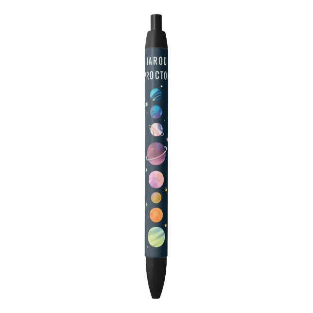 Space Planets Stars Moon Galaxy Personalized Name Pen (Front Vertical)