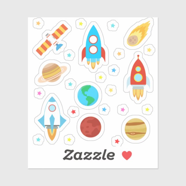 Space Planets Stars Rockets Comets Satelite Sticker (Sheet)