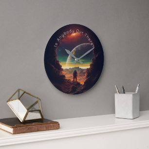 Space Planets Sun Astronaut Cave Large Clock