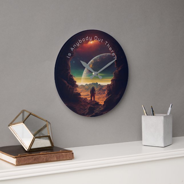 Space Planets Sun Astronaut  Cave  Large Clock (Office)