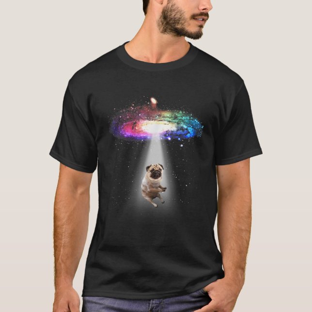 Space Pug Galaxy Funny Pug T-Shirt (Front)