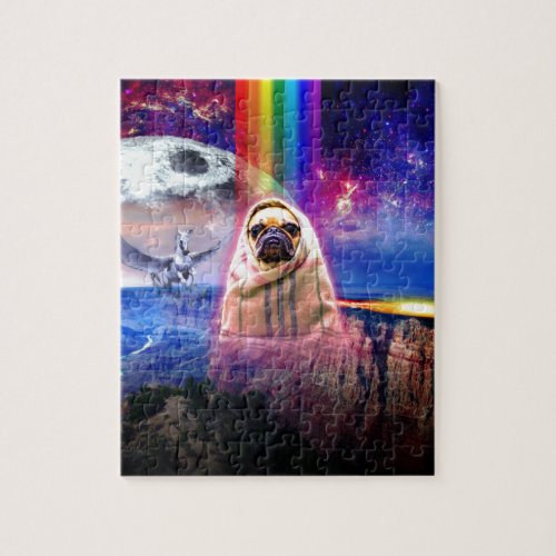 Space pug I come in peace dog Jigsaw Puzzle