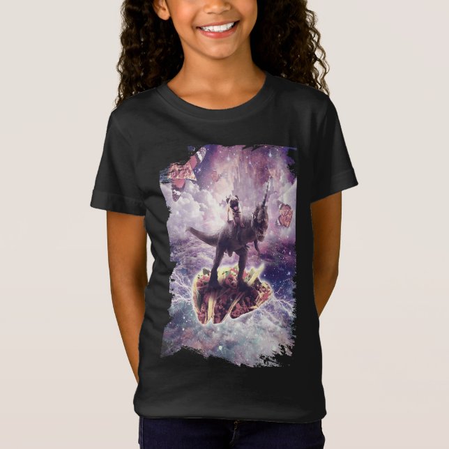 Space Pug Riding Dinosaur - Taco T-shirt (Front)