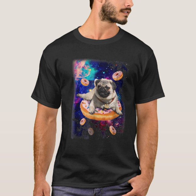 Space Pug Riding Donuts Shirt Galaxy (Front)