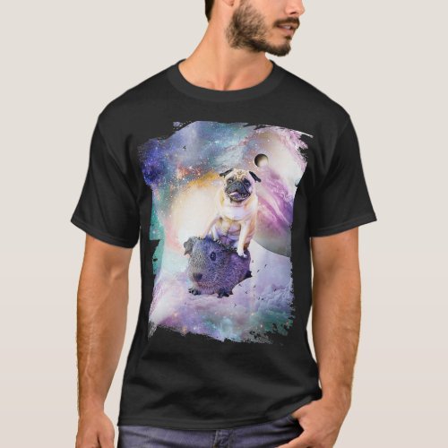 Space Pug Riding Guinea Pig Premium  T_Shirt
