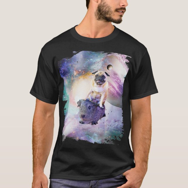 Space Pug Riding Guinea Pig Premium  T-Shirt (Front)