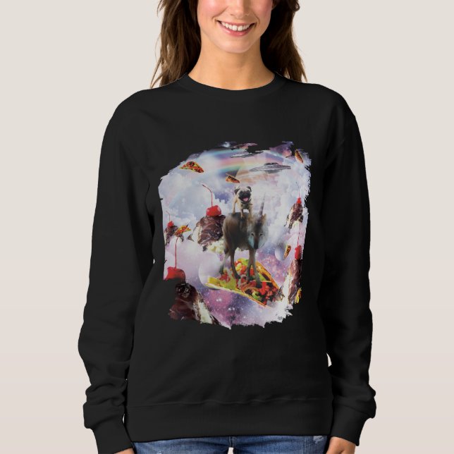 Space Pug Riding Wolf Ice Cream & Taco Sweatshirt (Front)