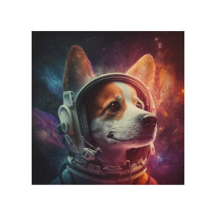 Space Pup DJ - Dog with Headphones in Space Astron Wood Wall Art