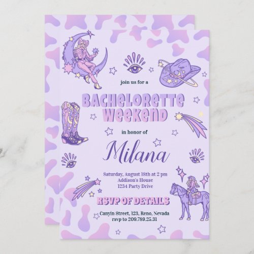 Space Purple Cowgirl Bachelorette Invitation