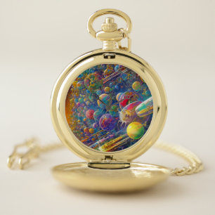 Space Race gold pocket watch w numbers