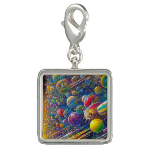 Space Race silver square charm