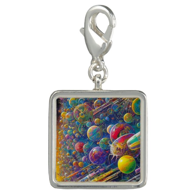 Space Race silver square charm (Front)