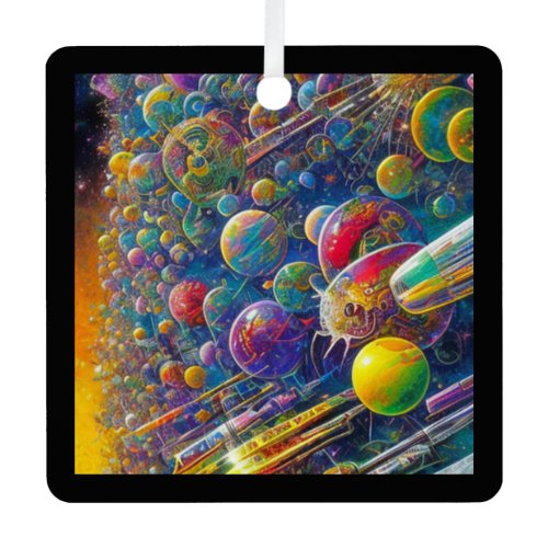 Space Race square metal ornament